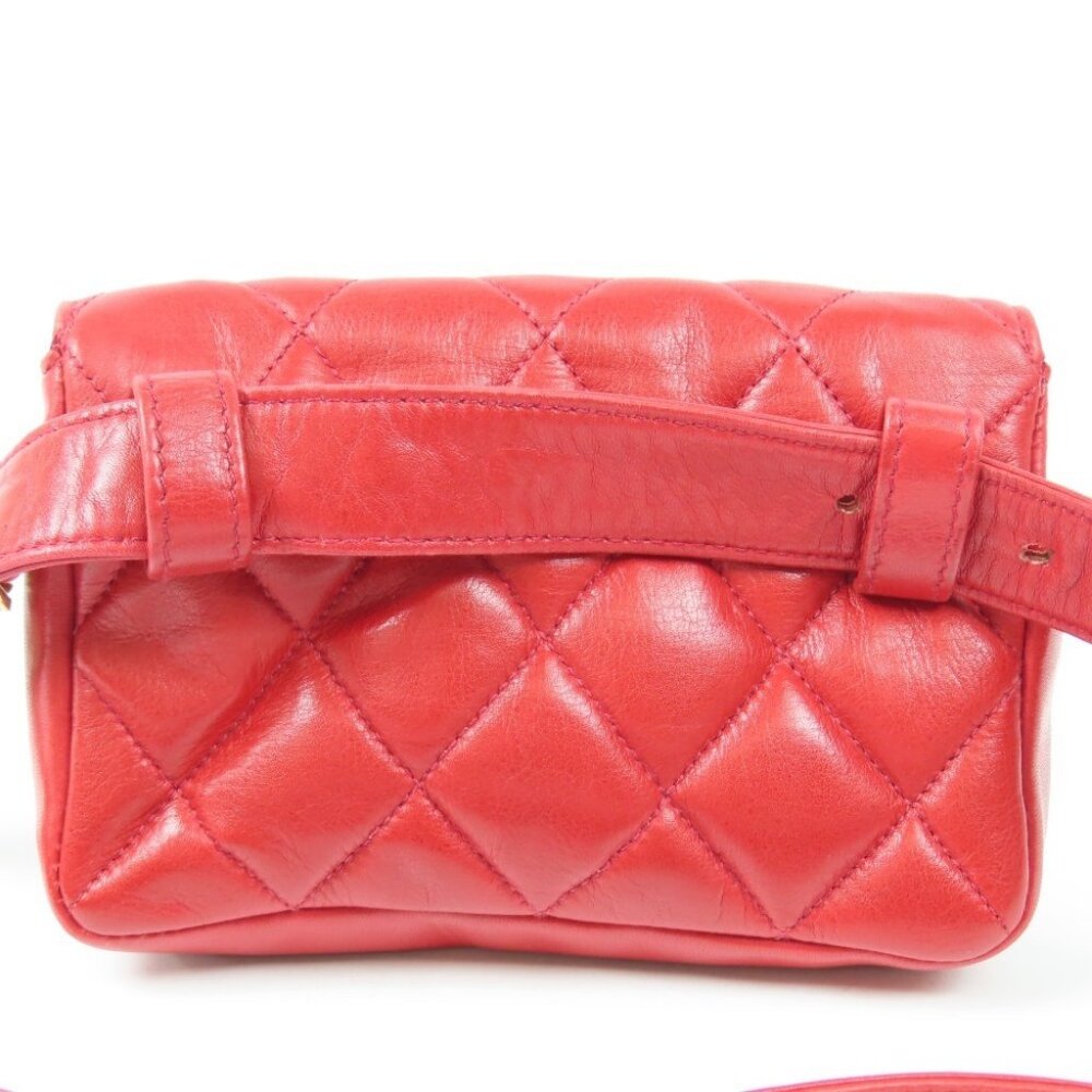 Authentic CHANEL CC Vintage Matelasse Lambskin Waist Pouch Bum Bag Leather Red - Picture 5 of 16